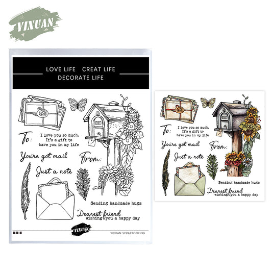 Letters And Mailbox With Sunflowers Decor Cutting Dies And Stamp Set YX1202-S+D