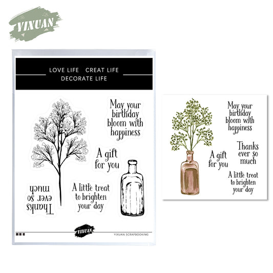 Flowers Leaves In Desk Vase Bottles Mini Cutting Dies And Stamp Set YX610-S+D