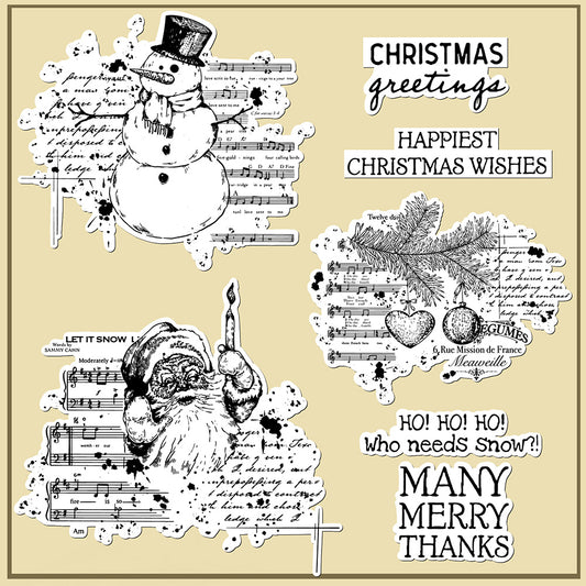 Retro Christmas Bell Winter Snowman Santa Clause Clear Stamp YX791