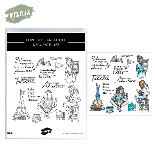 Reading Books Girls Holiday Life Cutting Dies And Stamp Set YX931-S+D