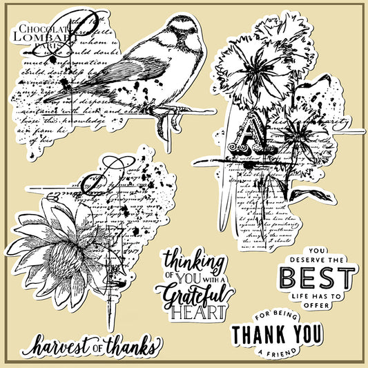Retro Autumn Sparrow Bird And Flowers Clear Stamp YX787