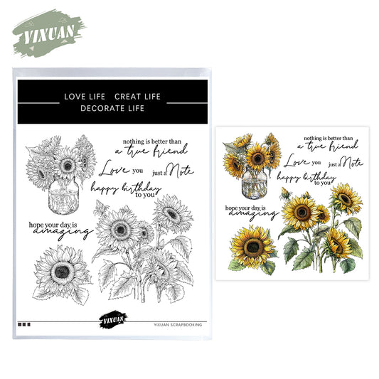 Spring Series Blooming Sunflowers Sunshine Cutting Dies And Stamp Set YX1183-S+D