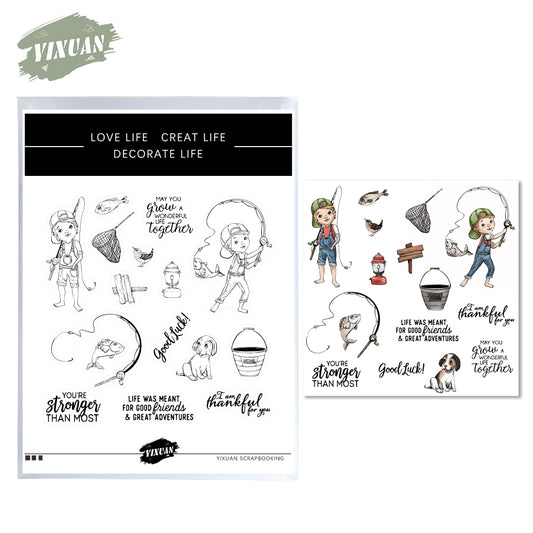 Fishing Man Enjoy Weekend And Life Cutting Dies And Stamp Set YX647-S+D