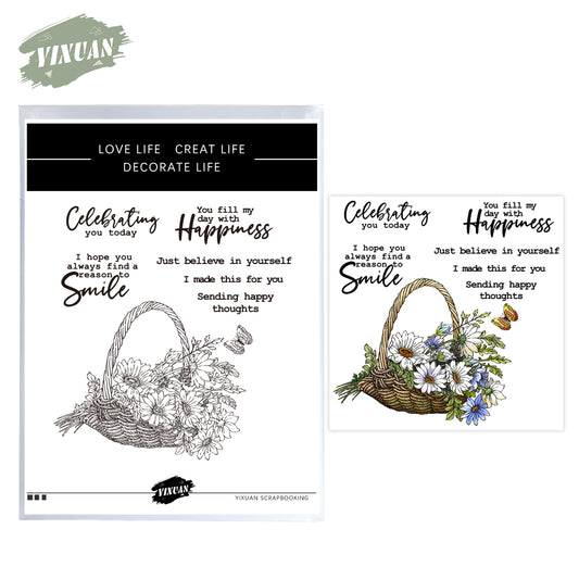 Spring Series Flower Basket And Butterfly Cutting Dies And Stamp Set YX950-S+D