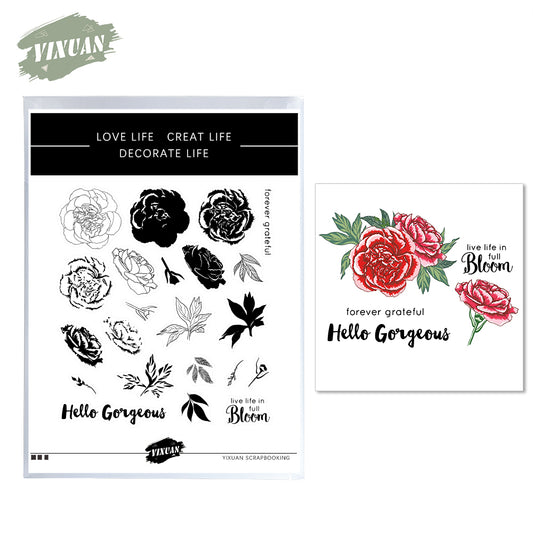 Blooming Roses Flowers Cutting Dies And Stamp Set YX649-S+D