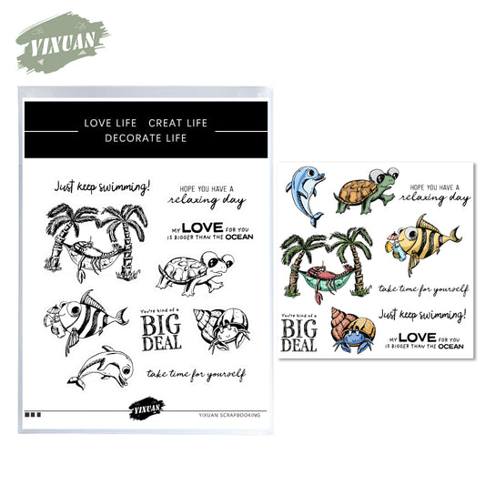 Summer Season Cute Marine Animals Cutting Dies And Stamp Set YX549-S+D