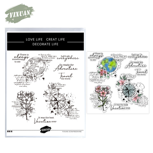 Travel Around The Earth And Flowers Cutting Dies And Stamp Set YX937-S+D