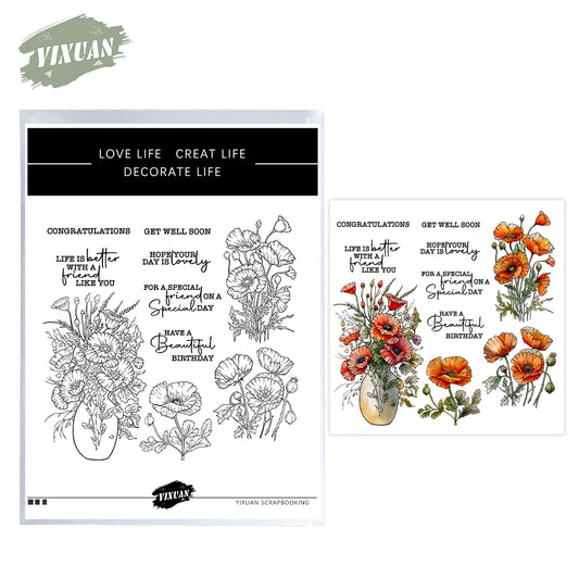 Spring Blooming Flowers In Vase Home Decor Cutting Dies And Stamp Set YX1156-S+D