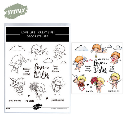Cute Love Baby Cupid And Roses Cutting Dies And Stamp Set For Valentine's Day YX901-S+D