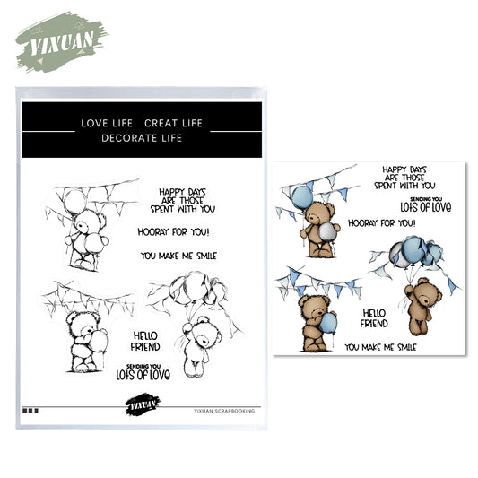 Cute Doll Bear Holding Balloons Cutting Dies And Stamp Set YX724-S+D