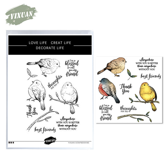 Cute Fatty Sparrow Birds Cutting Dies And Stamp Set Autumn Winter Series YX675-S+D