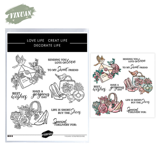 Beautiful Blloming Roses Flowers And High-heels Cutting Dies And Stamp Set YX1190-S+D