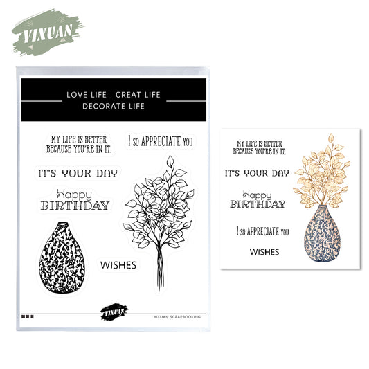 Flowers Leaves In Desk Hollow Bottles Mini Cutting Dies And Stamp Set YX611-S+D