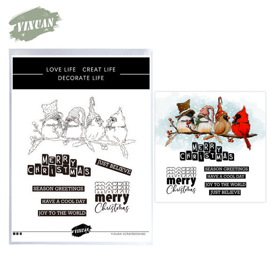 Cute Christmas Birds In Hats Cutting Dies And Stamp Set YX884-S+D