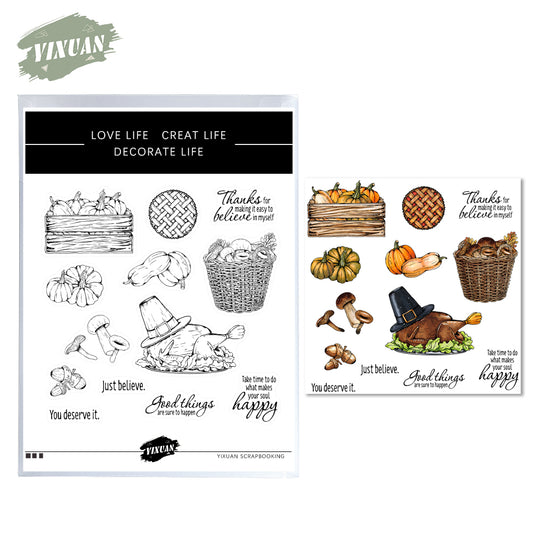 Halloween Pumpkin Cutting Dies And Stamp Set Autumn Harvest Mushroom Chicken YX648-S+D