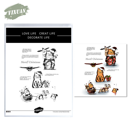 Adorable Funny Cats Christmas Cutting Dies And Stamp Set YX026-S+D