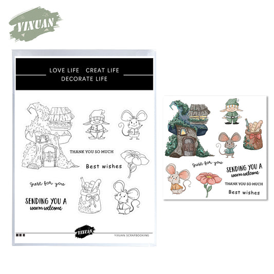 Kawaii Mouse Nature House Cutting Dies And Stamp Set YX479-S+D