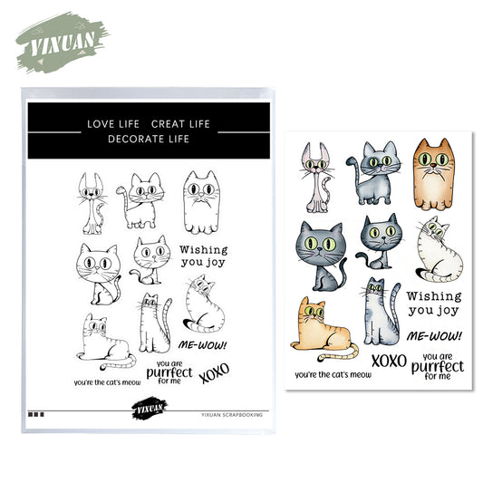 Cartoon Cute Big Eyes Cats Cutting Dies And Stamp Set YX502-S+D