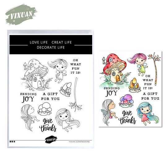 Forest Fairy Elf And Mushroom House Cutting Dies And Stamp Set YX491-S+D