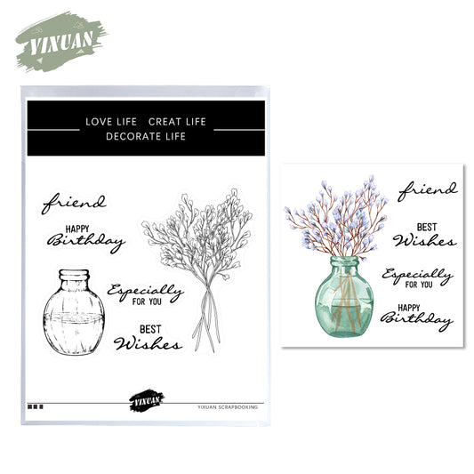 Home Desk Bottle Vase And Flowers Mini Cutting Dies And Stamp Set YX606-S+D