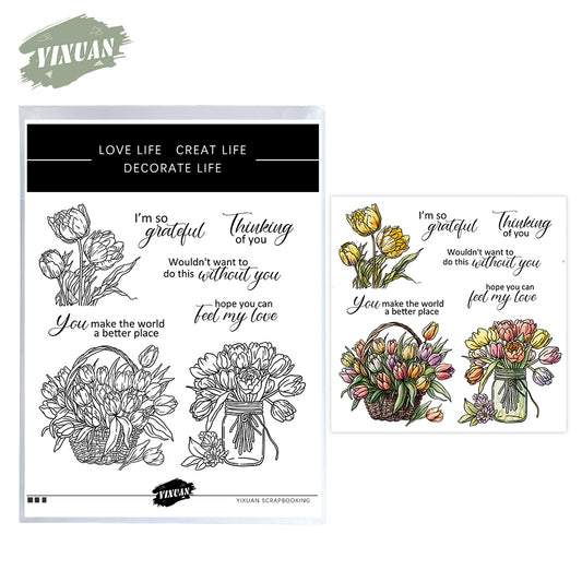 Baskets Of Blooming Flowers Tulip Cutting Dies And Stamp Set YX1182-S+D