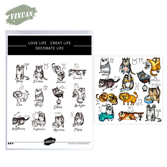 Cute Funny 12 Constellation Cat Cutting Dies And Stamp Set YX960-YX971