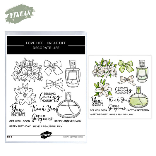 Blooming Lily Flowers And Bows Perfume Cutting Dies And Stamp Set YX1157-S+D