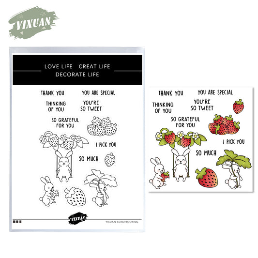 Sweety Cartoon Rabbits And Strawebrry Cutting Dies And Stamp Set YX672-S+D