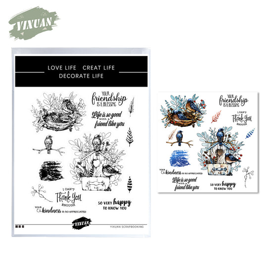 Colorful Painting Birds And Nest Cutting Dies And Stamp Set YX535-S+D