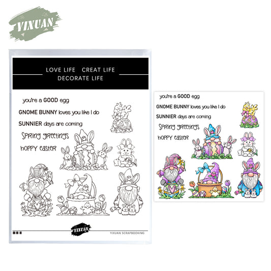 Colorful Easter Eggs Gnome Cutting Dies And Stamp Set YX1005-S+D