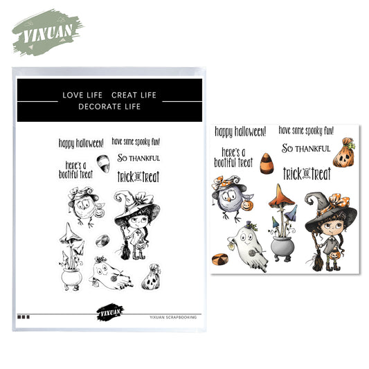 Happy Halloween Cutting Dies And Stamp Set Halloween Ghost Witch Pumpkin YX767-S+D