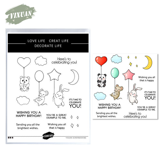 Animals And Balloons Cutting Dies And Stamp Set Happy Birthday Party YX645-S+D