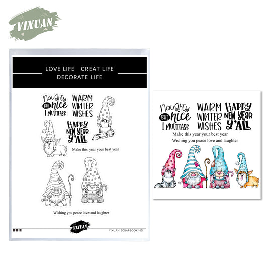 Cute Older And Pet Dog Cat Family Gnome Cutting Dies And Stamp Set YX811-S+D