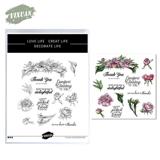 Blooming Peony Flowers Cutting Dies And Stamp Set YX651-S+D