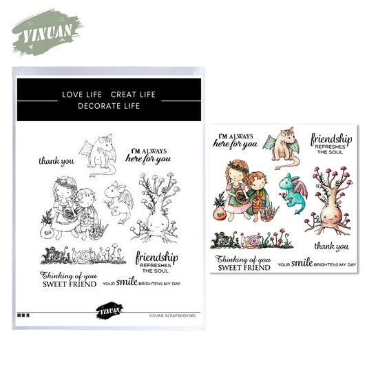 Lovely Animals Kids And Great Friendship Cutting Dies And Stamp Set YX554-S+D