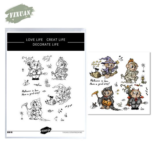 Cute Pet Dogs Pumpkin Ghost Halloween Cutting Dies And Stamp Set YX016-S+D