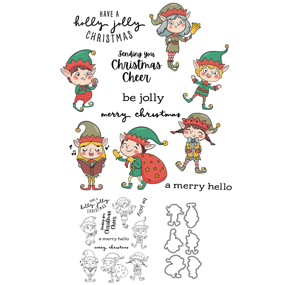 Little Cute Christmas Elf 2023 New Year Cutting Dies And Stamp Set YX660-S+D