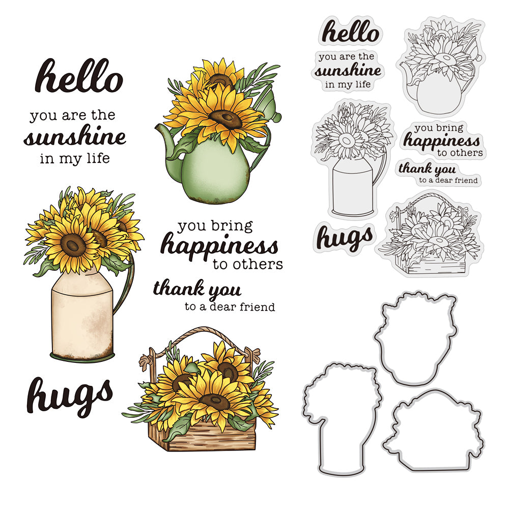 Garden Spring Potted Sunflower Cutting Dies And Stamp Set YX368-S+D