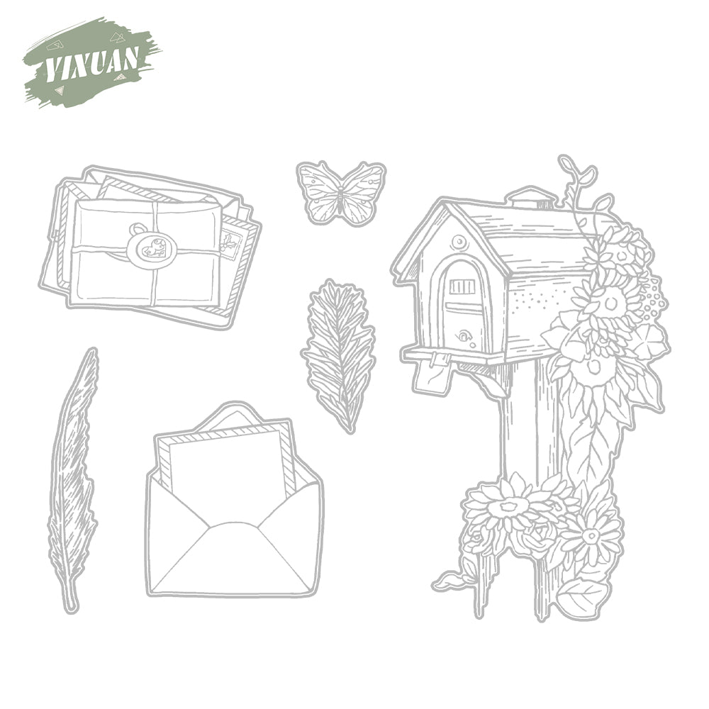 Letters And Mailbox With Sunflowers Decor Cutting Dies And Stamp Set YX1202-S+D