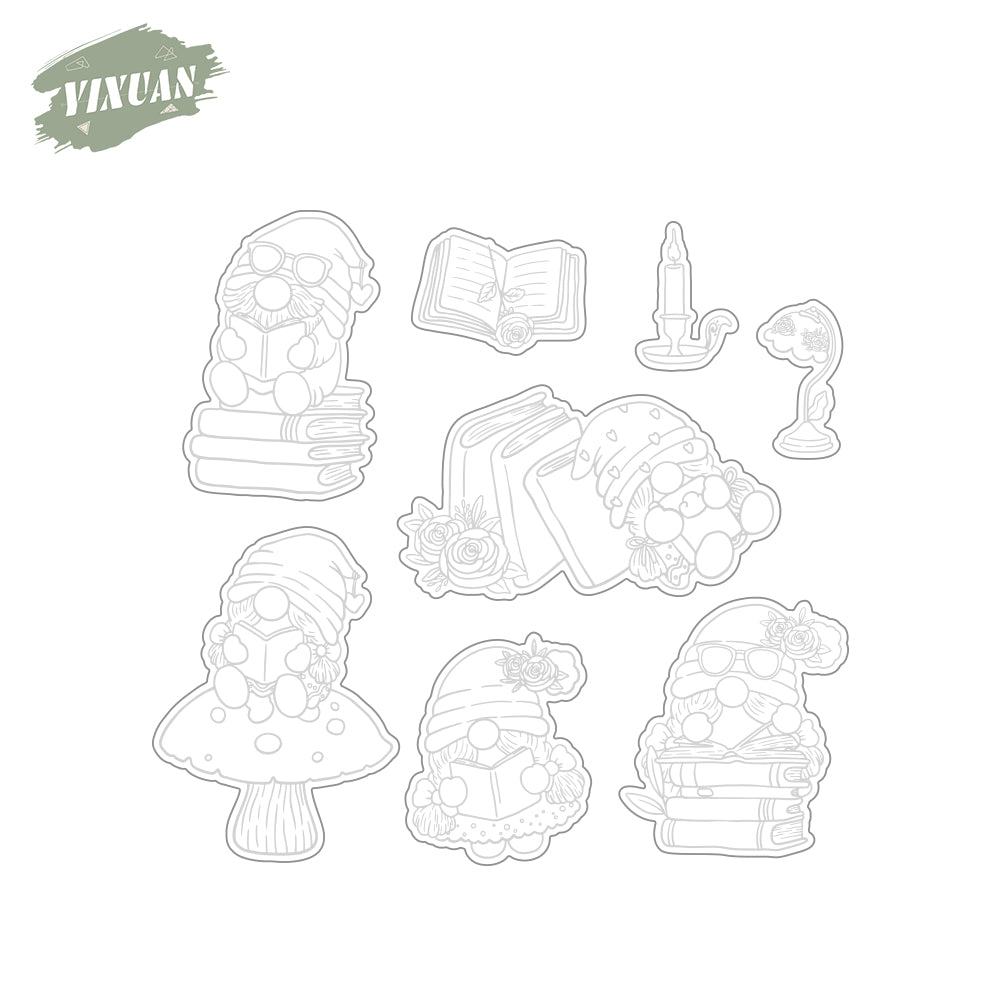 Kawaii Reading Gnomes Cutting Dies And Stamp Set YX932-S+D