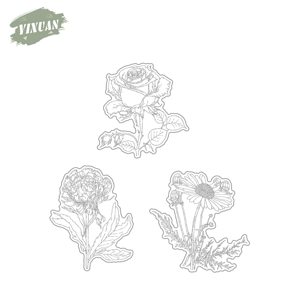 Spring Blooming Flowers Roses And Daisy Cutting Dies And Stamp Set YX1155-S+D