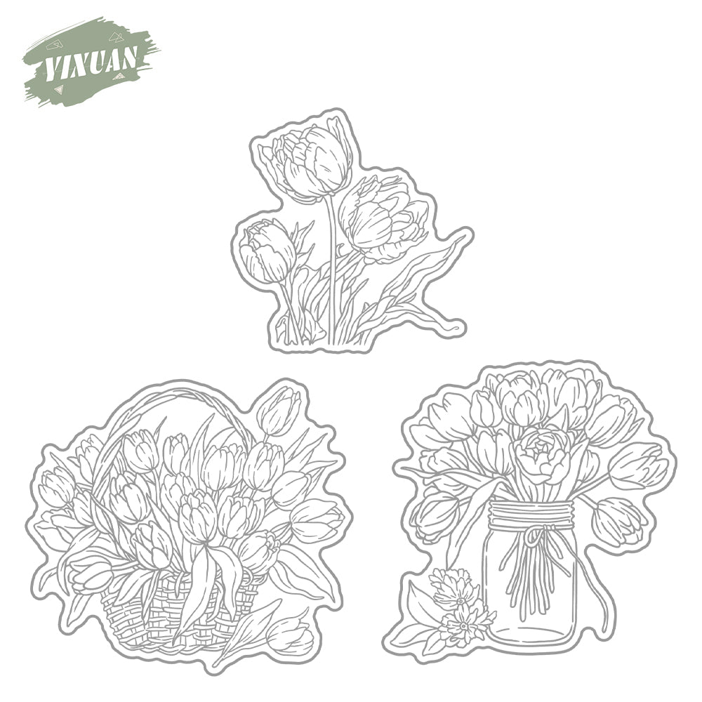 Baskets Of Blooming Flowers Tulip Cutting Dies And Stamp Set YX1182-S+D