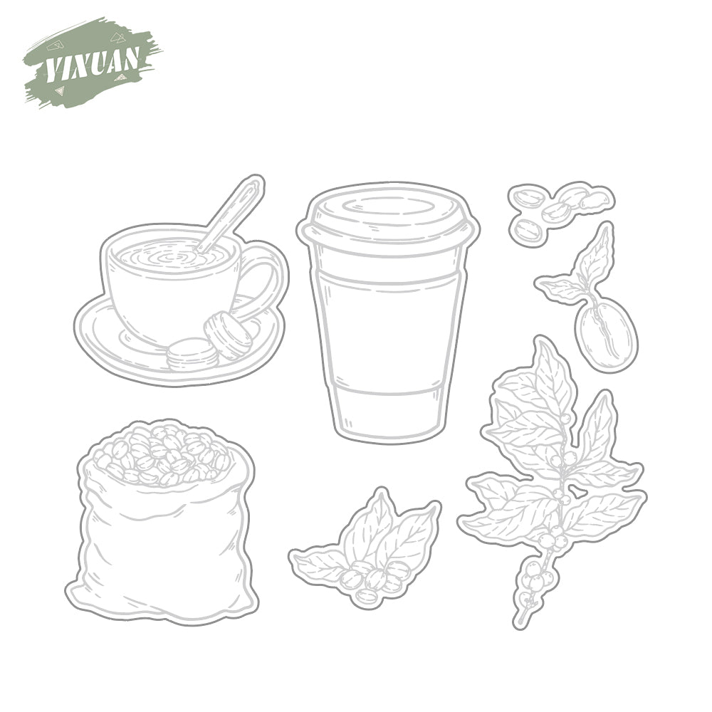 Coffee Beans And Coffee Cups Cutting Dies And Stamp Set YX1075-S+D