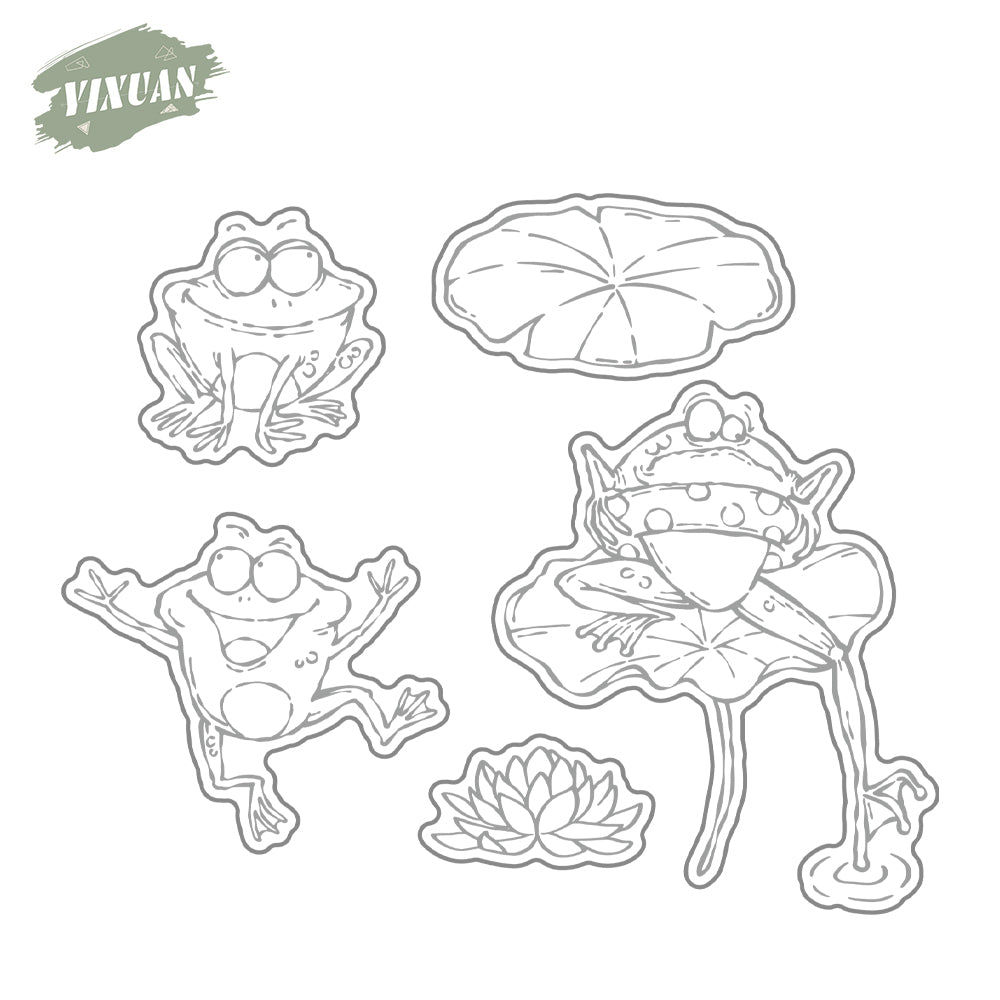 Cute Cartoon Frogs In Pond Cutting Dies And Stamp Set YX1093-S+D