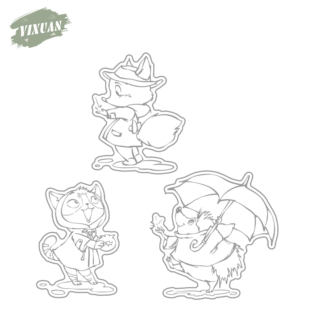 Kawaii Animals On Rainy Day Cutting Dies And Stamp Set YX1181-S+D