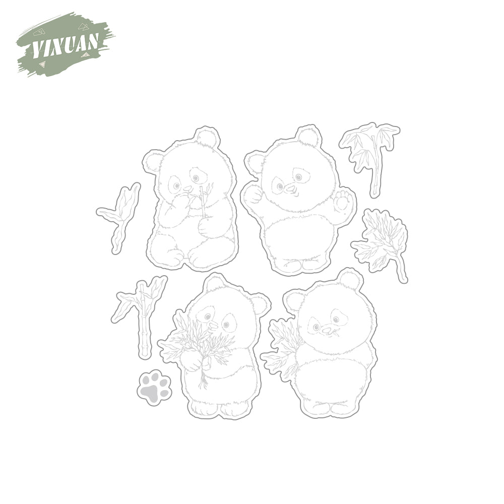 Kawaii Panda And Bamboo Cutting Dies And Stamp Set YX1002-S+D