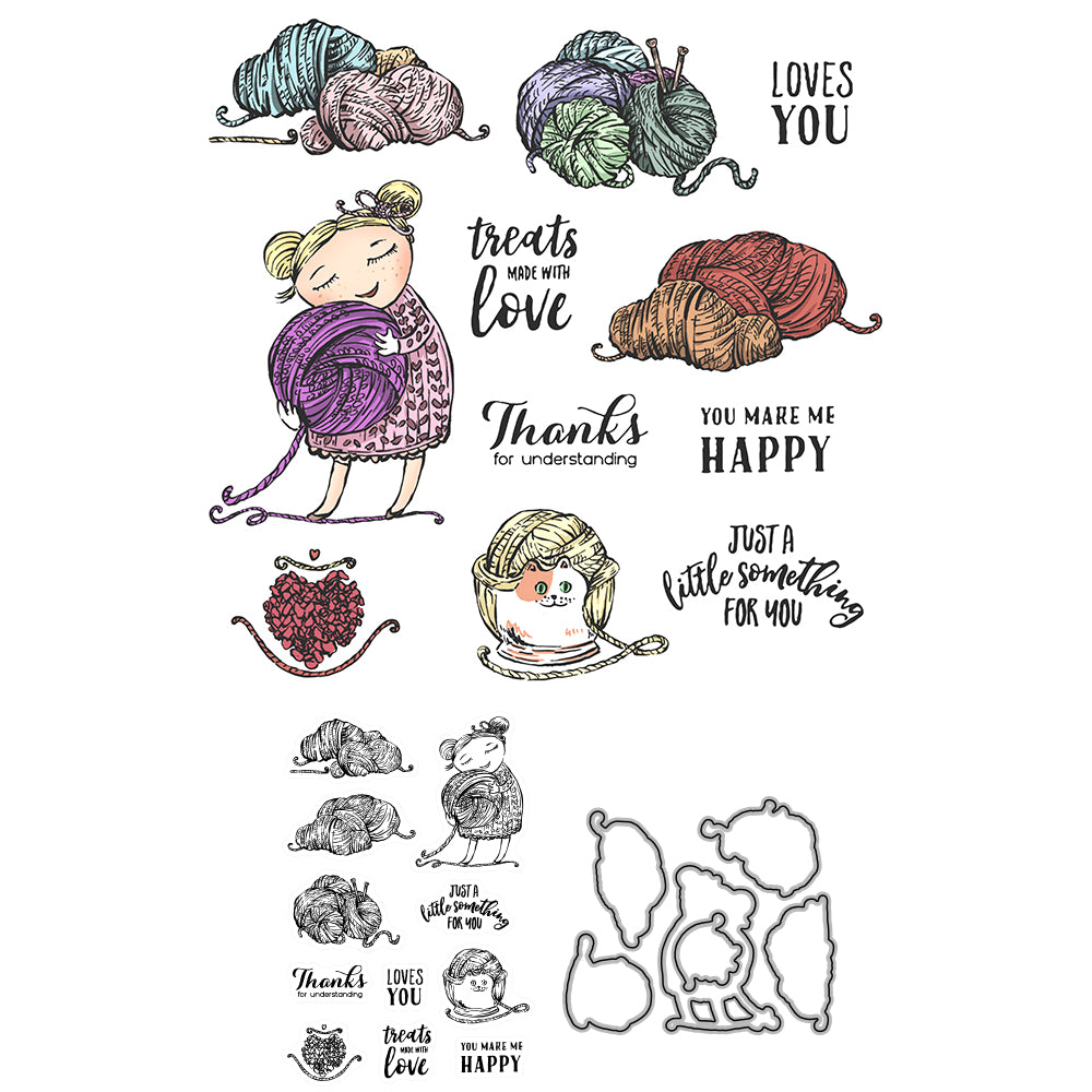 Warm Winter Yarn And Girl Cutting Dies And Stamp Set YX594-S+D