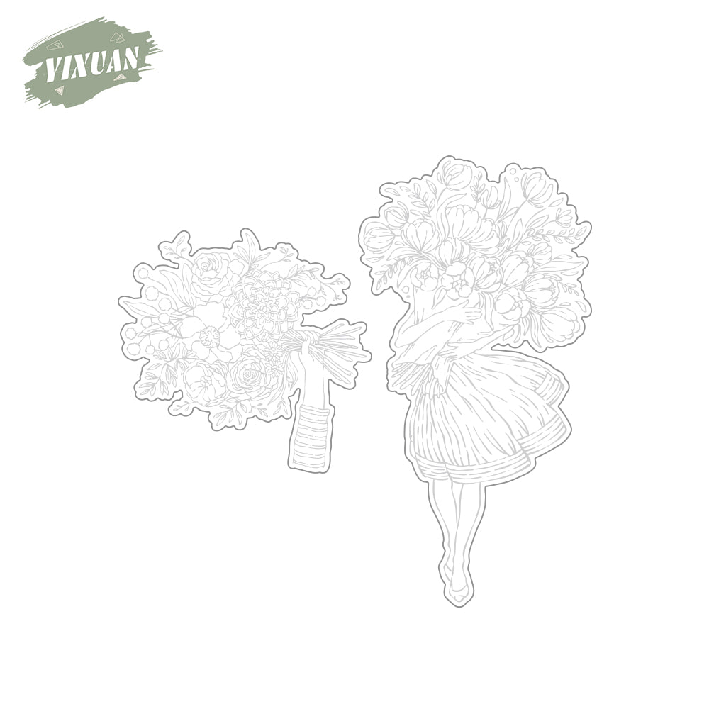 Mother's Day Series Girls Holding Flowers Bunches Cutting Dies And Stamp Set YX948-S+D