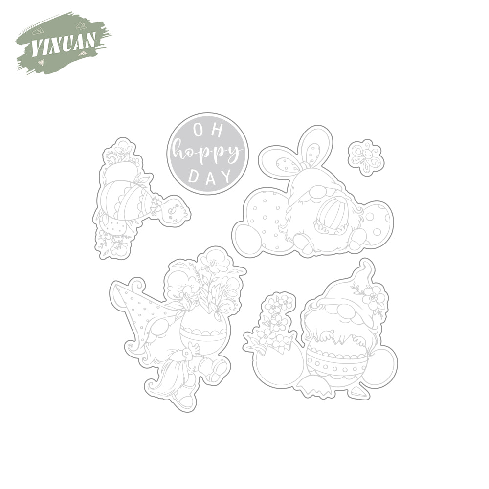 Colorful Easter Eggs And Cute Gnome Cutting Dies And Stamp Set YX974-S+D