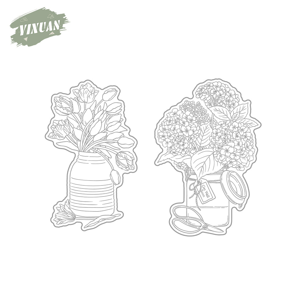 Spring Series Blooming Flowers In Vase Cutting Dies And Stamp Set YX1147-S+D
